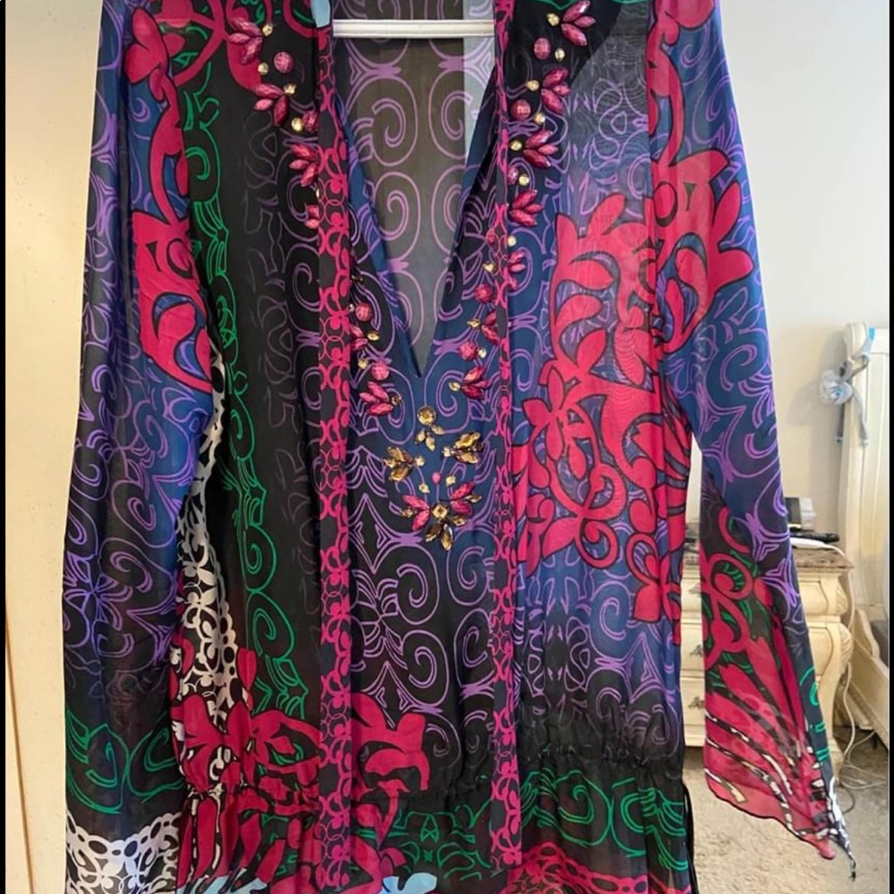 Hale Bob silk beaded blouse